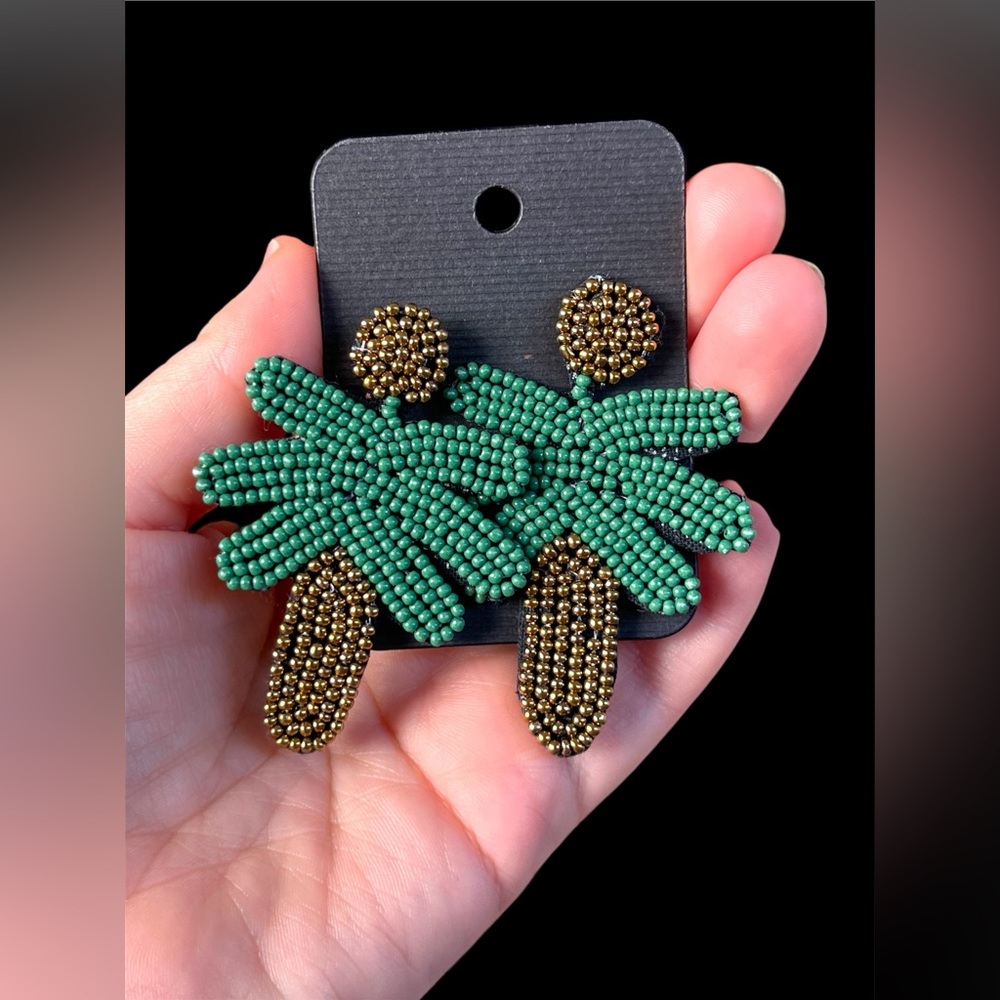 Tropical Beaded Palm Tree Dangling Earrings